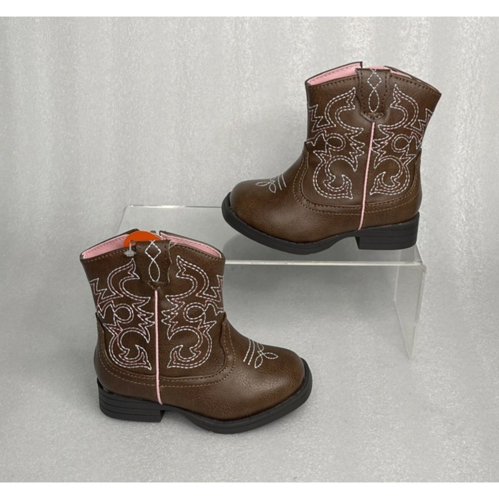Wonder Nation Brown Zip up Square Toe Cowboy Cowgirl Boots Toddler Girls Size 5 - Picture 6 of 16